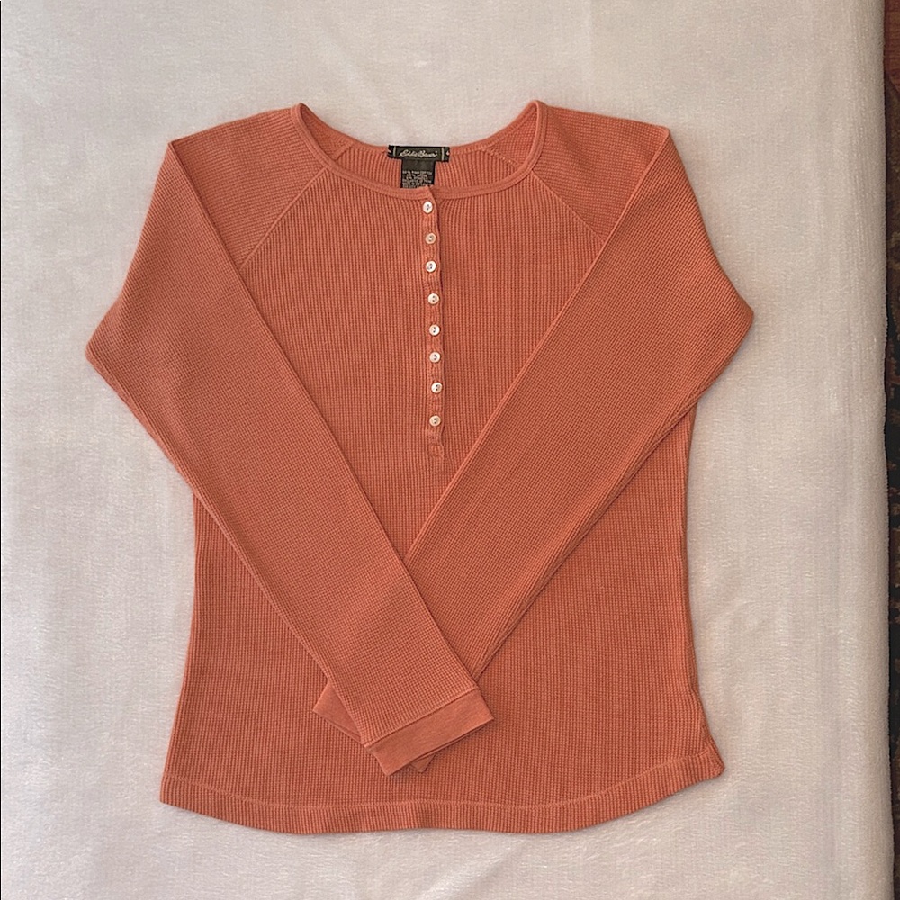 Eddie Bauer Waffle Weave Henley, dusty orange, M
